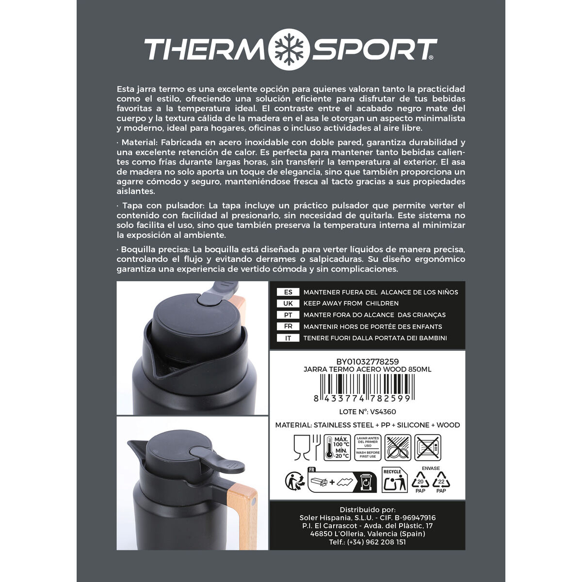 Termosbehållare ThermoSport Svart 850 ml (4 antal)