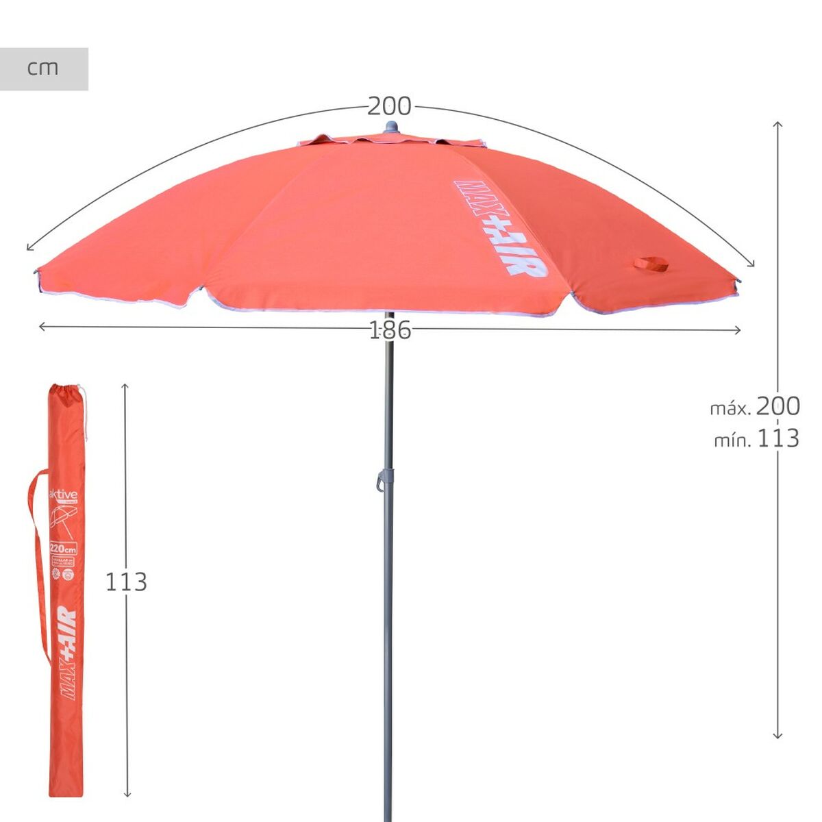 Paraply Aktive Korall Ø 200 cm 200 x 200 x 200 cm 200 x 198 x 200 cm UV50 (6 antal) - 5