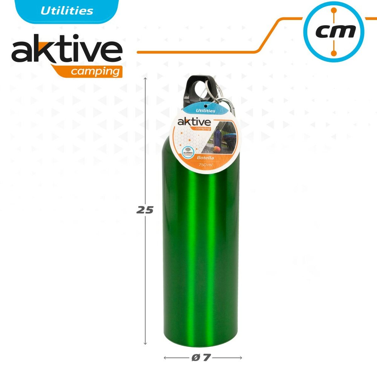 Vattenflaska Aktive 750 ml Karbinhake Aluminium 7 x 25 x 7 cm (24 antal) - 2