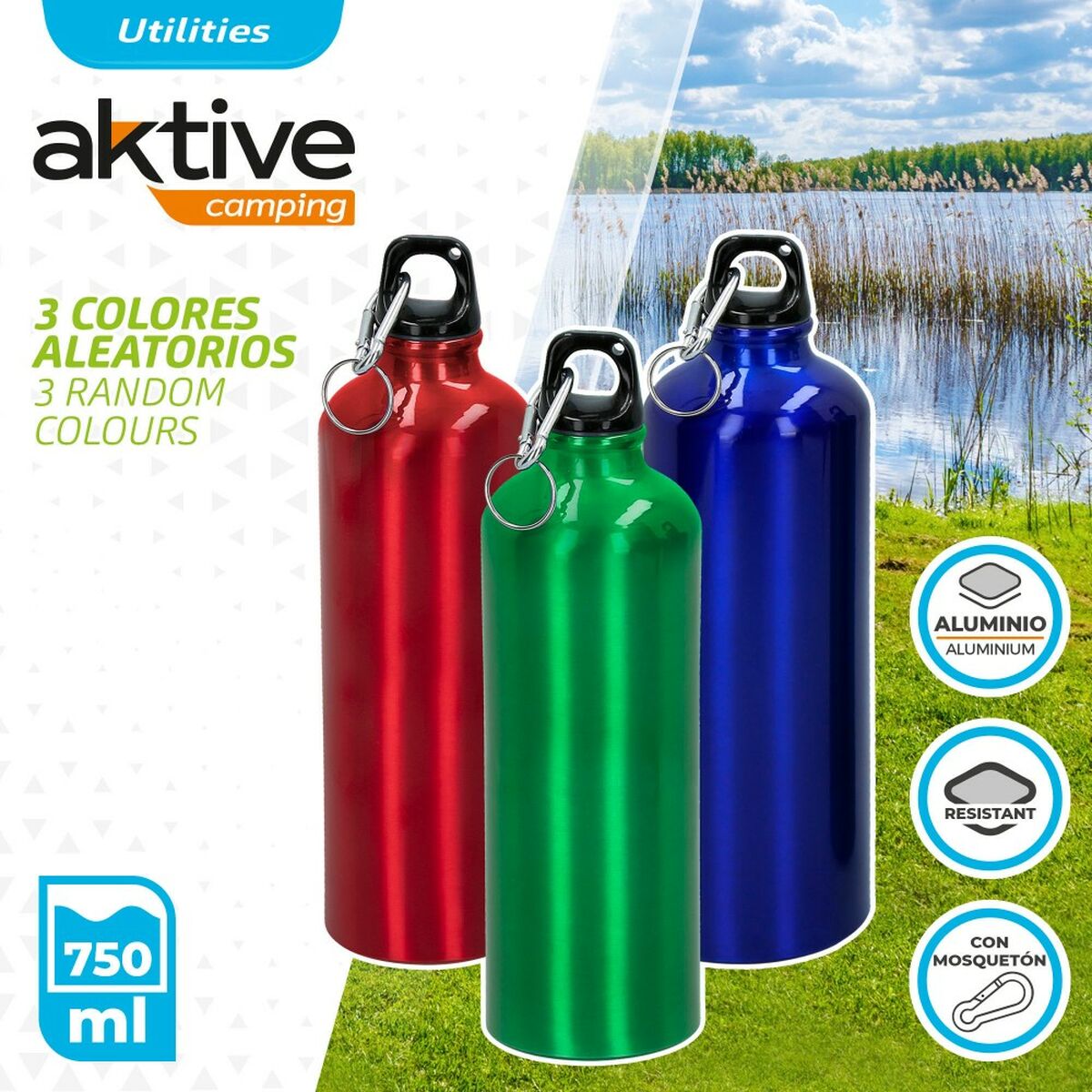 Vattenflaska Aktive 750 ml Karbinhake Aluminium 7 x 25 x 7 cm (24 antal) - 4