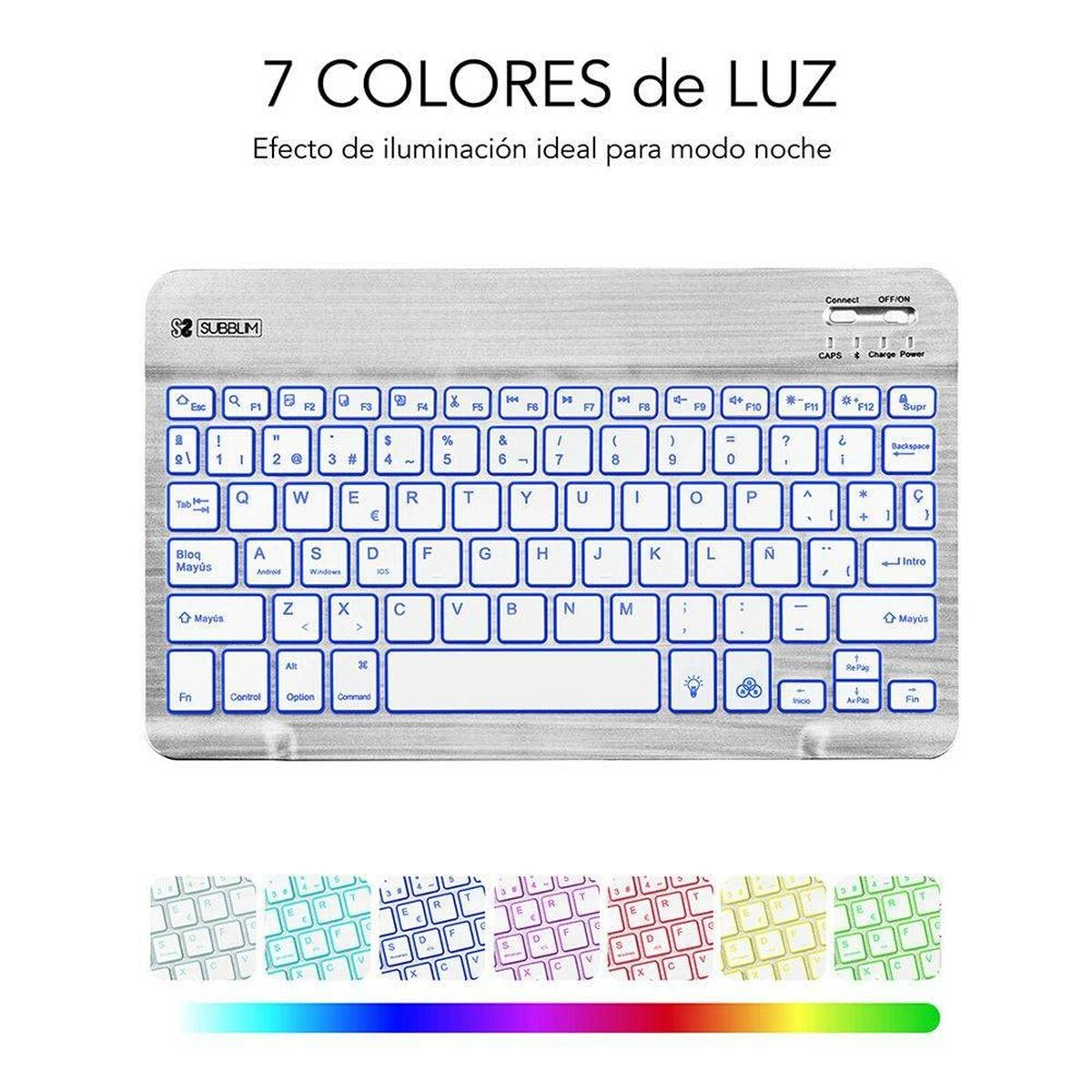 Bluetooth Tangentbord Subblim SUB-KBT-SMBL30 Multicolour Silvrig Qwerty Spanska QWERTY - 6