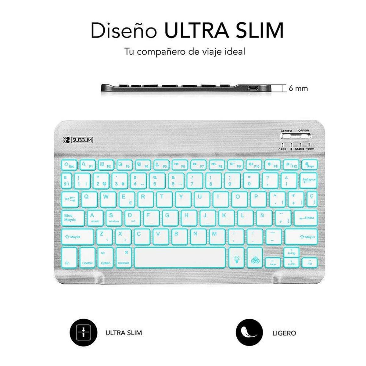 Bluetooth Tangentbord Subblim SUB-KBT-SMBL30 Multicolour Silvrig Qwerty Spanska QWERTY - 4