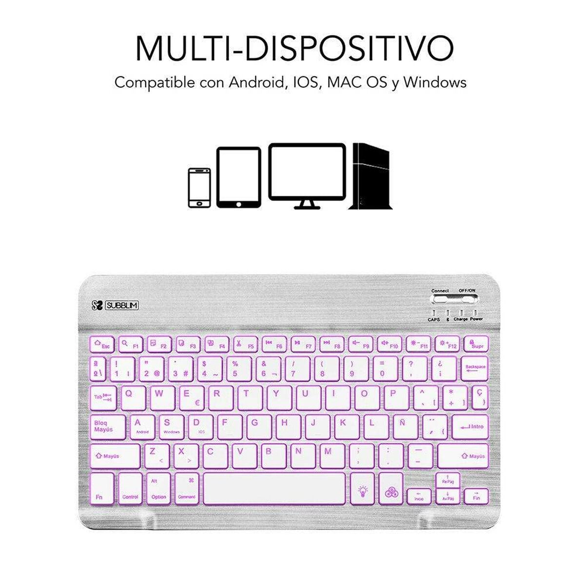 Bluetooth Tangentbord Subblim SUB-KBT-SMBL30 Multicolour Silvrig Qwerty Spanska QWERTY - 3
