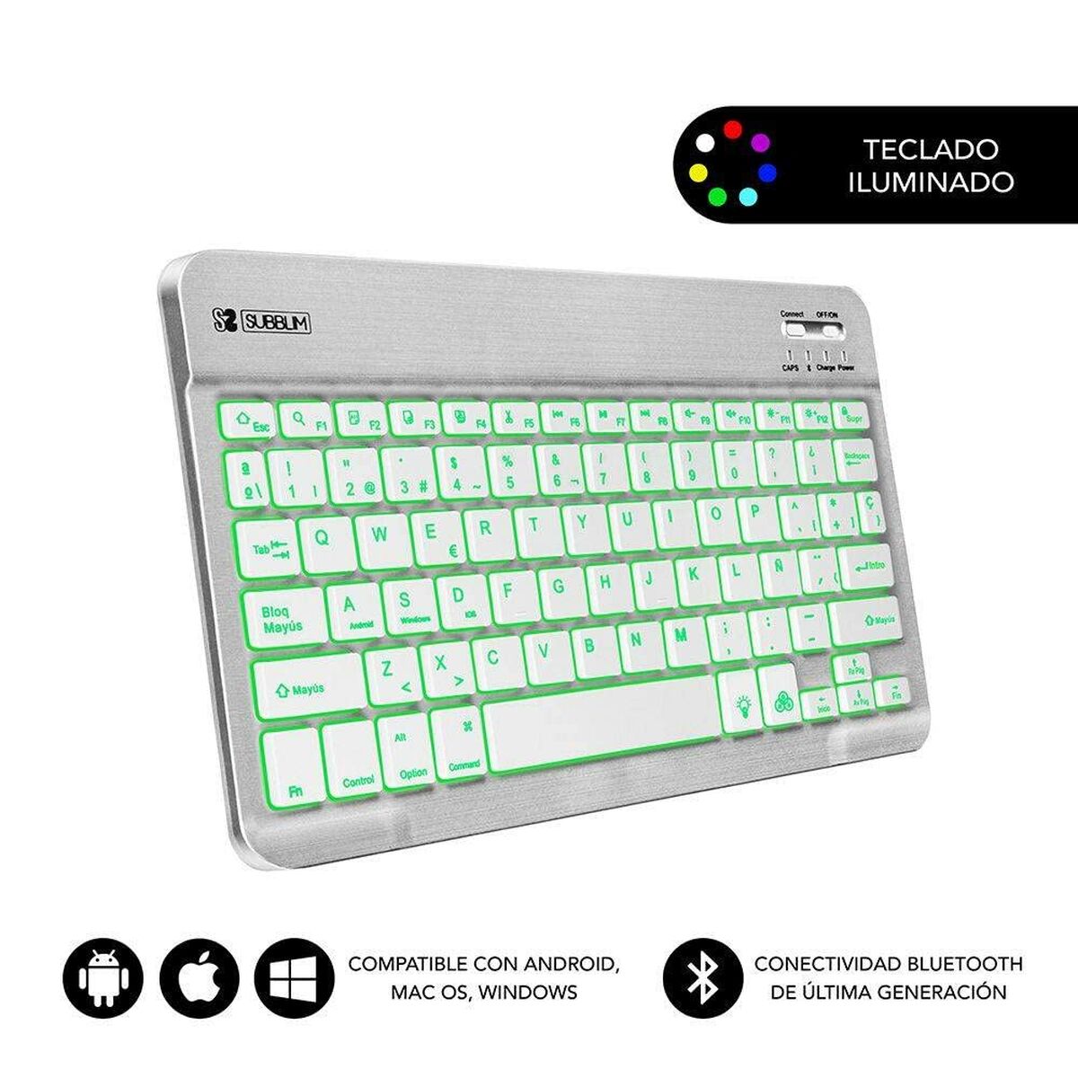 Bluetooth Tangentbord Subblim SUB-KBT-SMBL30 Multicolour Silvrig Qwerty Spanska QWERTY - 2