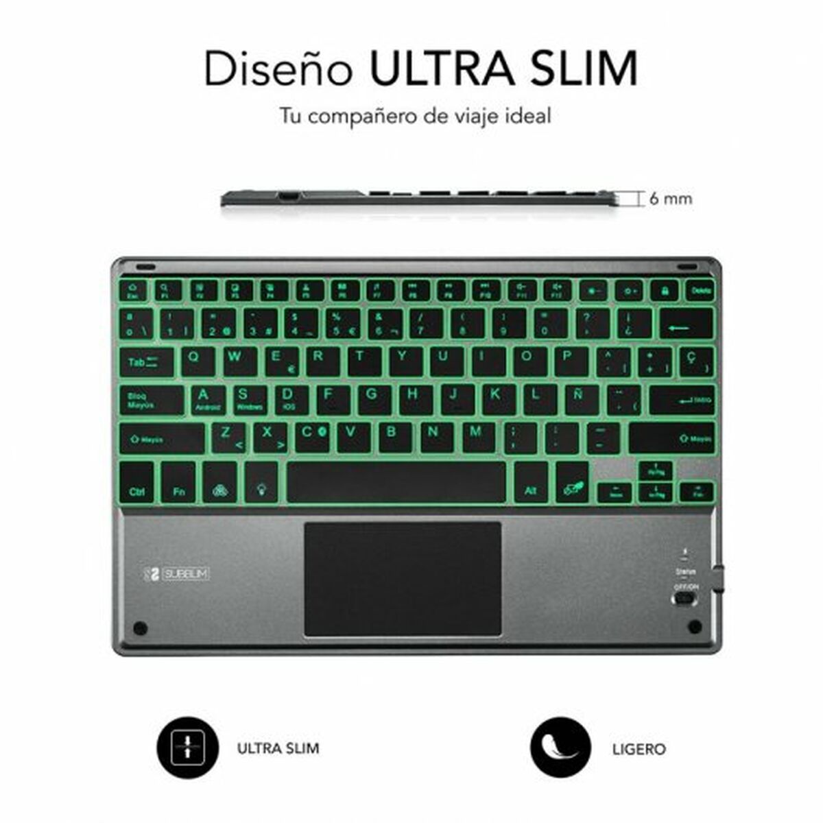 Tangentbord med Styrplatta Subblim SUB-KBT-SMBT51 Grå Multicolour Qwerty Spanska QWERTY - 4