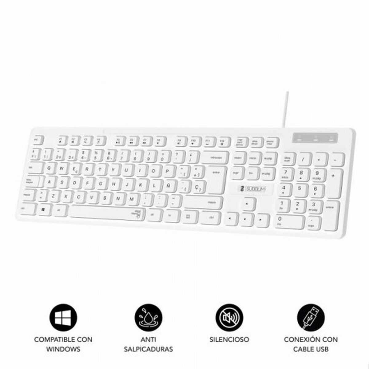 Tangentbord Subblim SUBKBC0SSK51 Vit Qwerty Spanska - 5