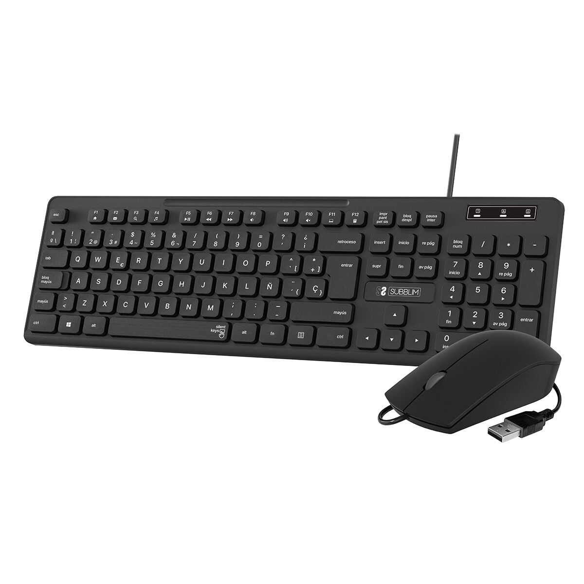 Tangentbord och Mus Subblim SLIM Svart QWERTY