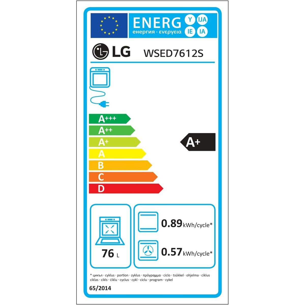 Pyrolytisk ugn LG WSED7612S 76 L - 2