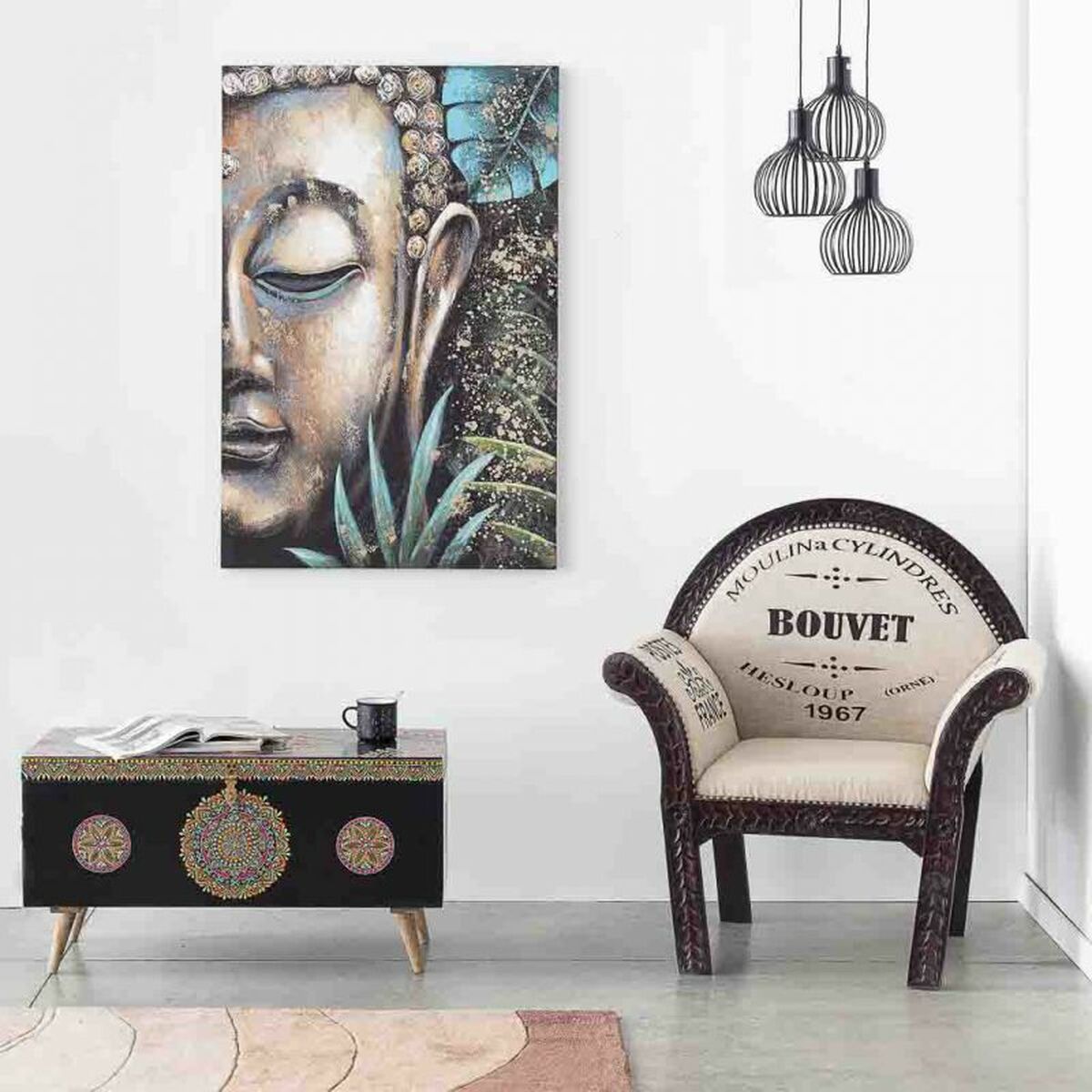 Tavla Alexandra House Living Asia Kanvas Granträ 120 x 3 x 80 cm - 2