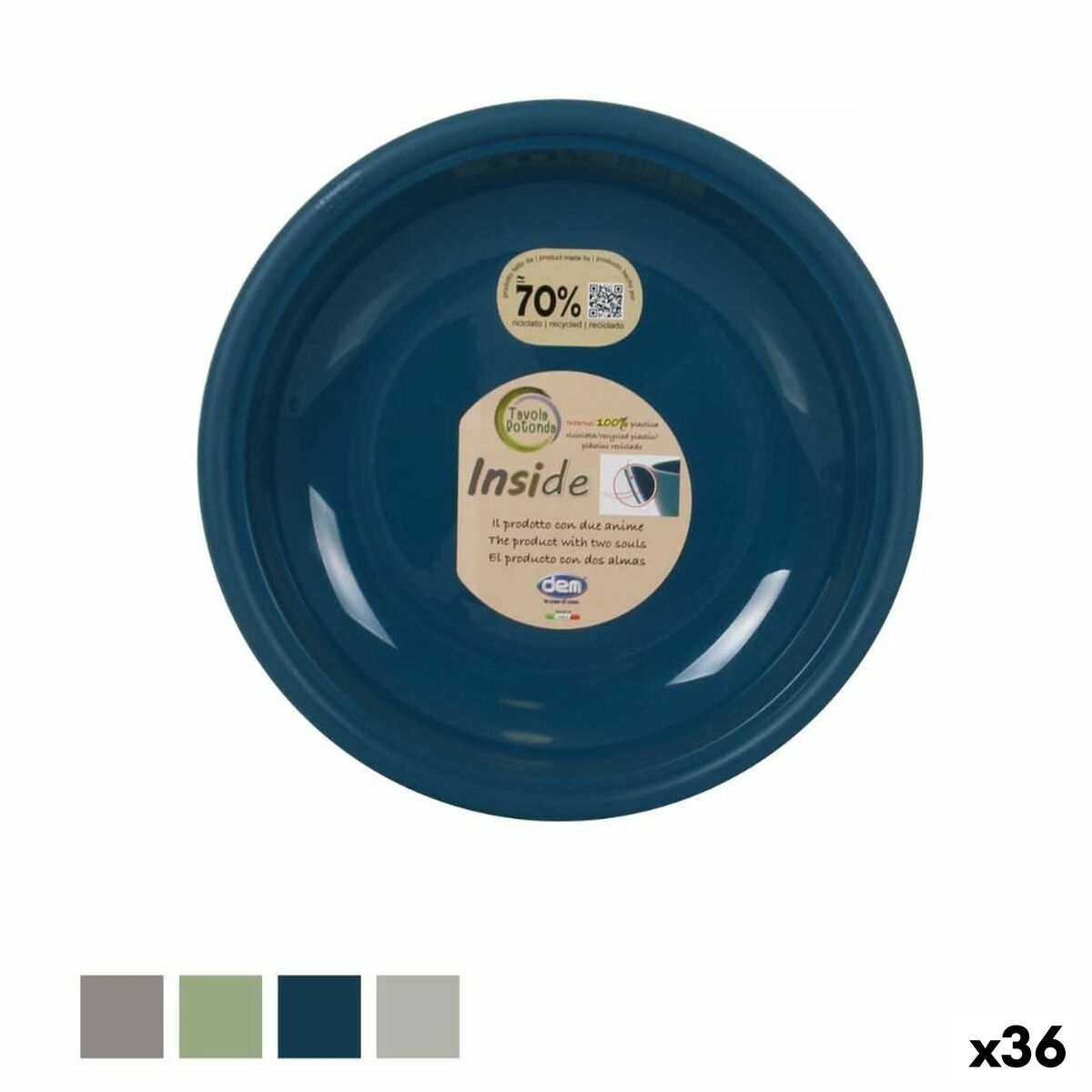 Platt skål Dem Inside Plast Ø 25 x 25 x 2 cm (36 antal) - 4