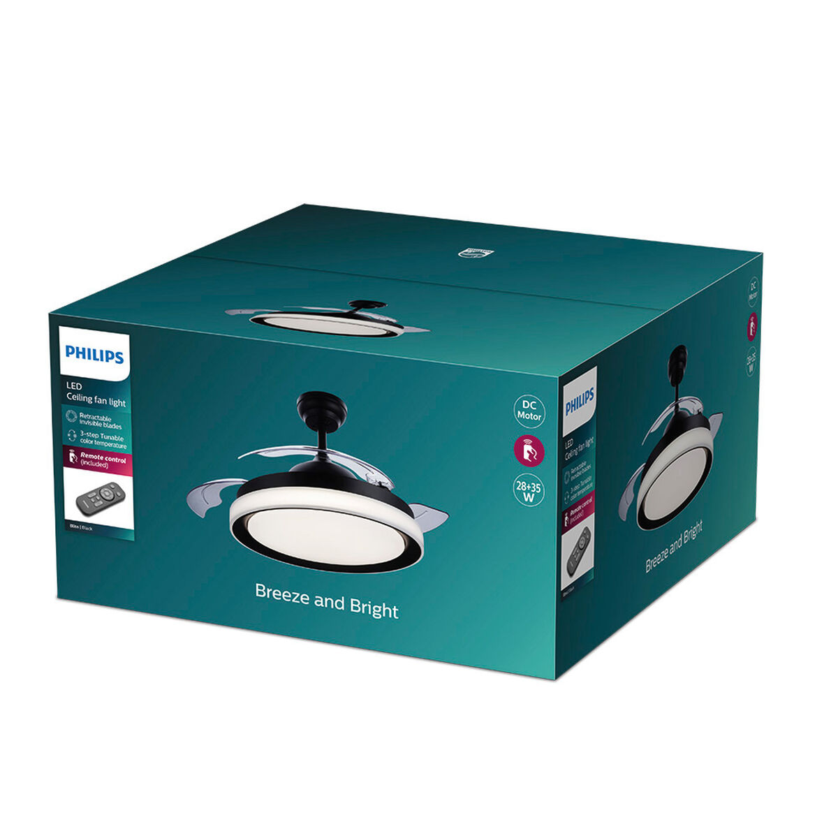 Takfläkt med belysning Philips Atlas Svart 35 W 28 W 4500 Lm (2700 K) - 10