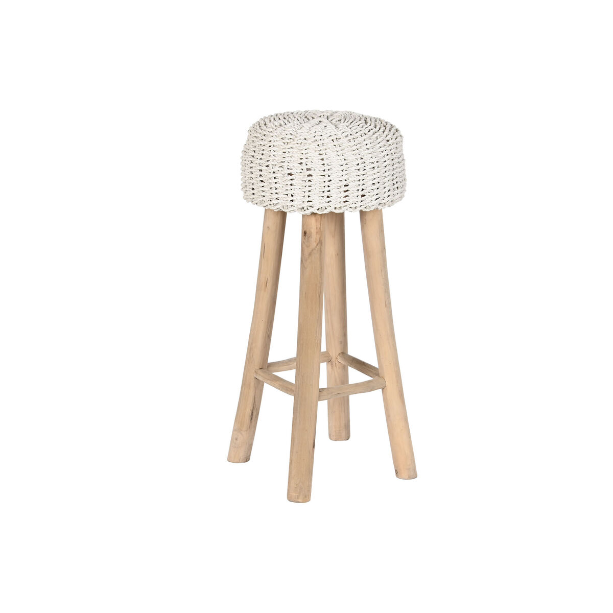 Sittpall Home ESPRIT Vit Naturell Teak Fibrer 32 x 32 x 75 cm