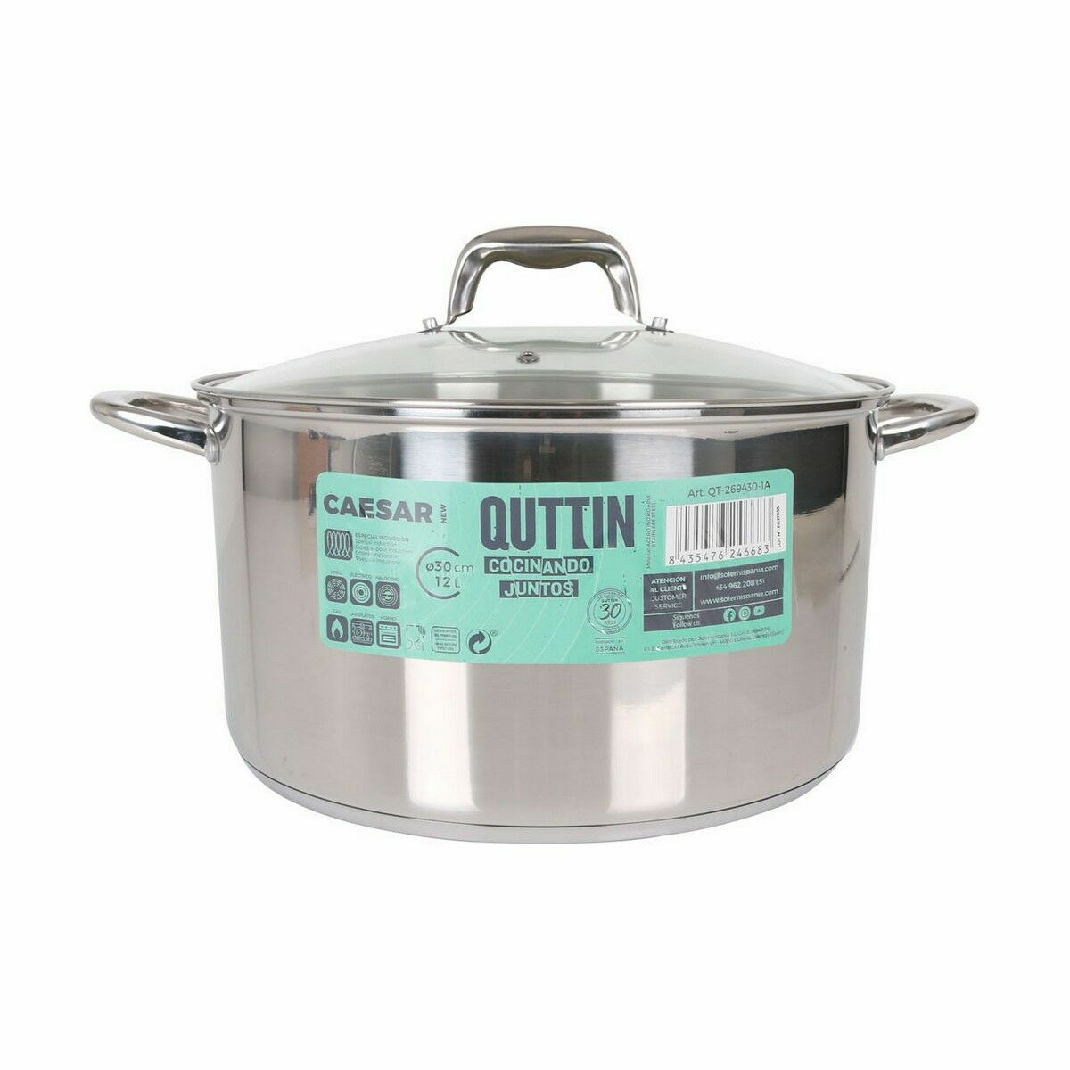 Kastrull med glaslock Quttin Caesar Stål ø 30 x 17,5 cm (2 antal) - 2
