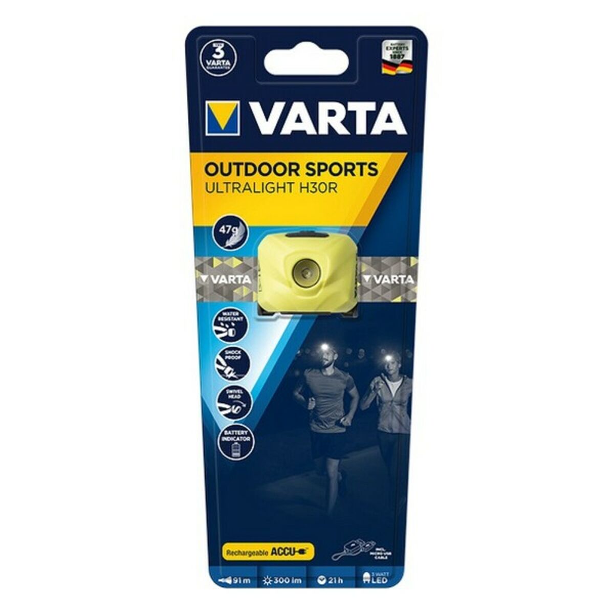 LED-lampa för huvudet Varta H30R 300 lm IPX4 3 W Gul - 2