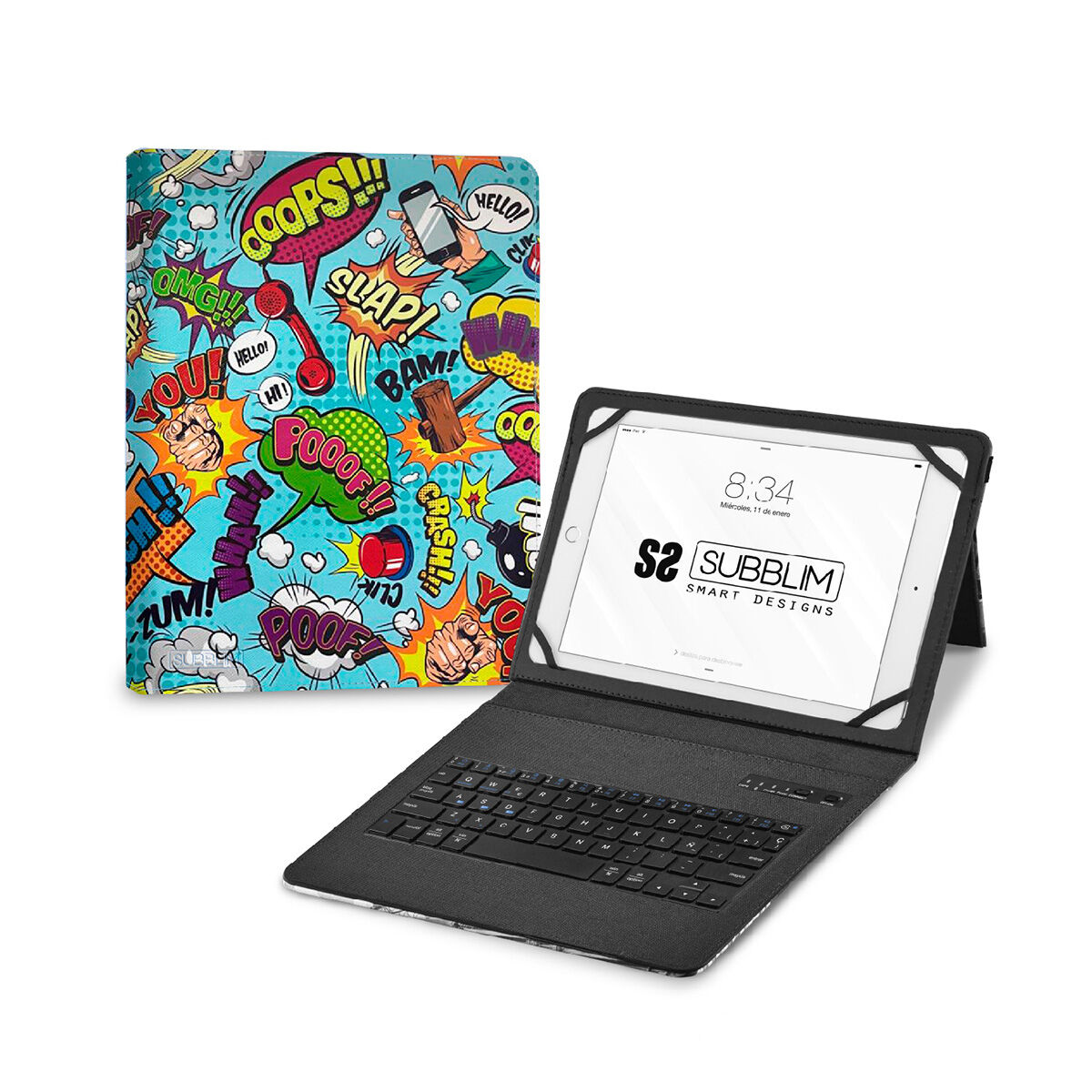 Bluetooth-tangentbord med tabletthållare Subblim SUBKT5-BTTC20 Multicolour Qwerty Spanska