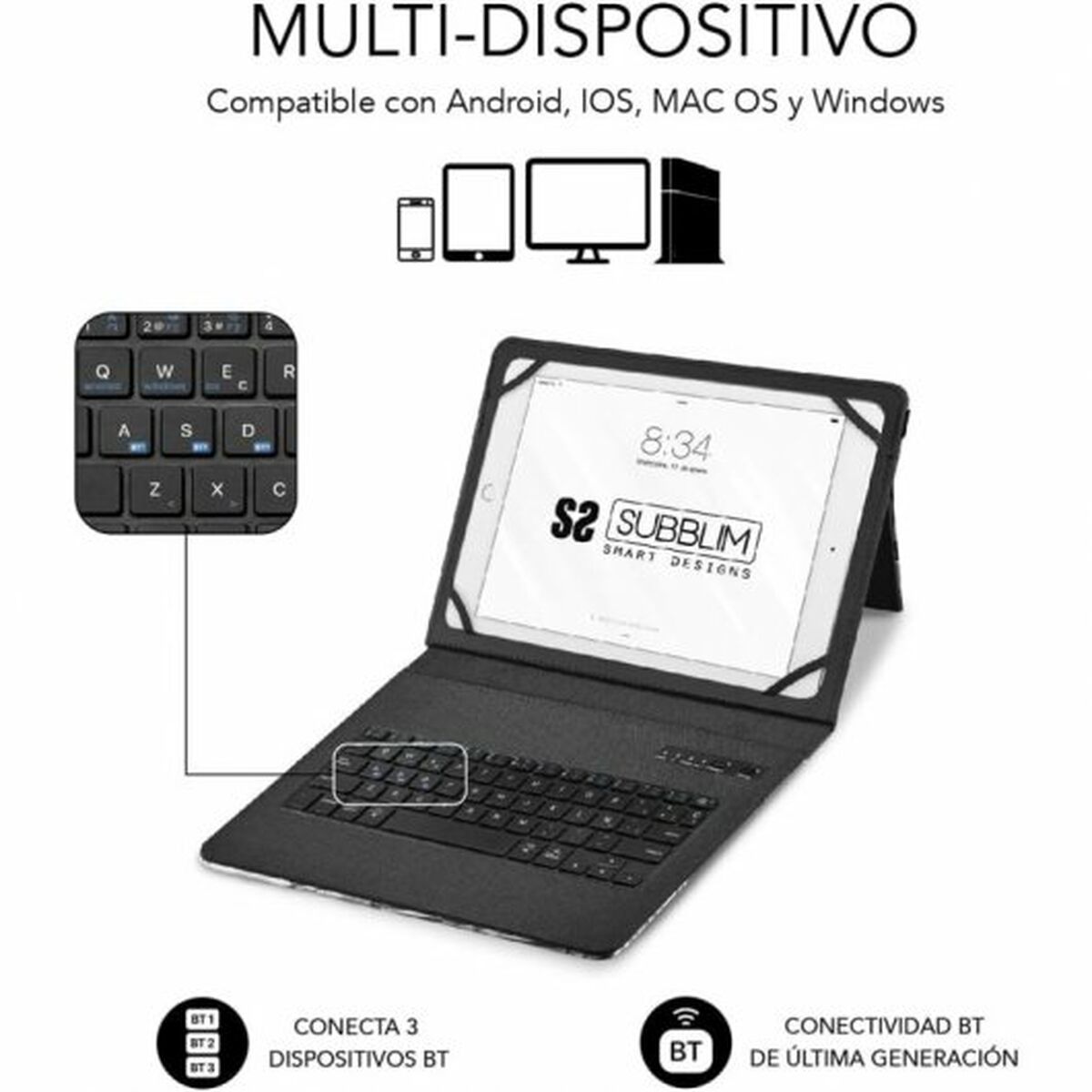 Väska till Läsplatta och Tangentbord Subblim SUBKT5-BTTW10 Multicolour Qwerty Spanska - 6