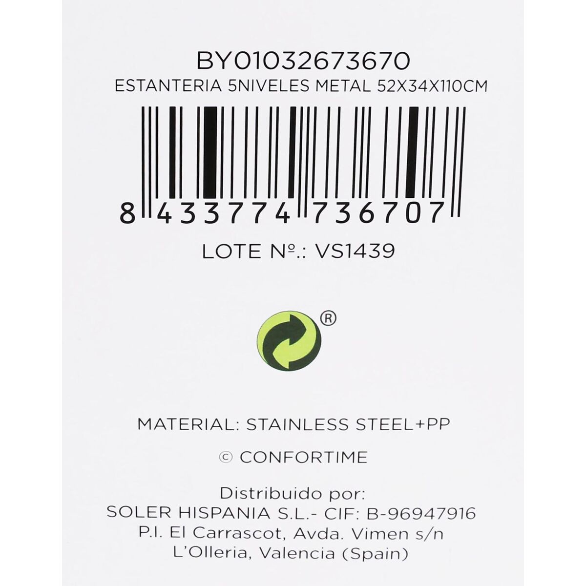 Bokhylla Confortime Metall 52 x 34 x 110 cm (2 antal) - 7