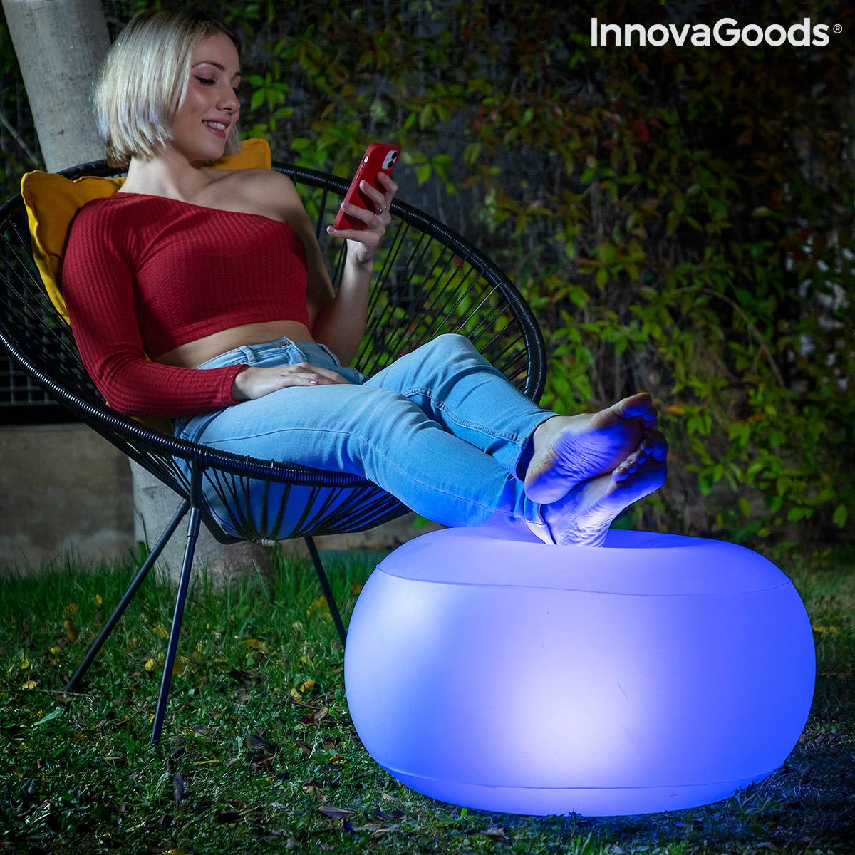 Uppblåsbar stol med flerfärgad LED och fjärrkontroll Pulight InnovaGoods - 9