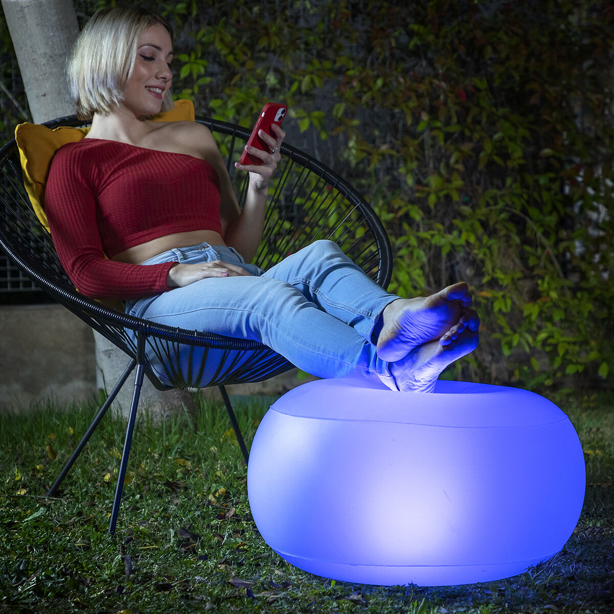 Uppblåsbar stol med flerfärgad LED och fjärrkontroll Pulight InnovaGoods - 12