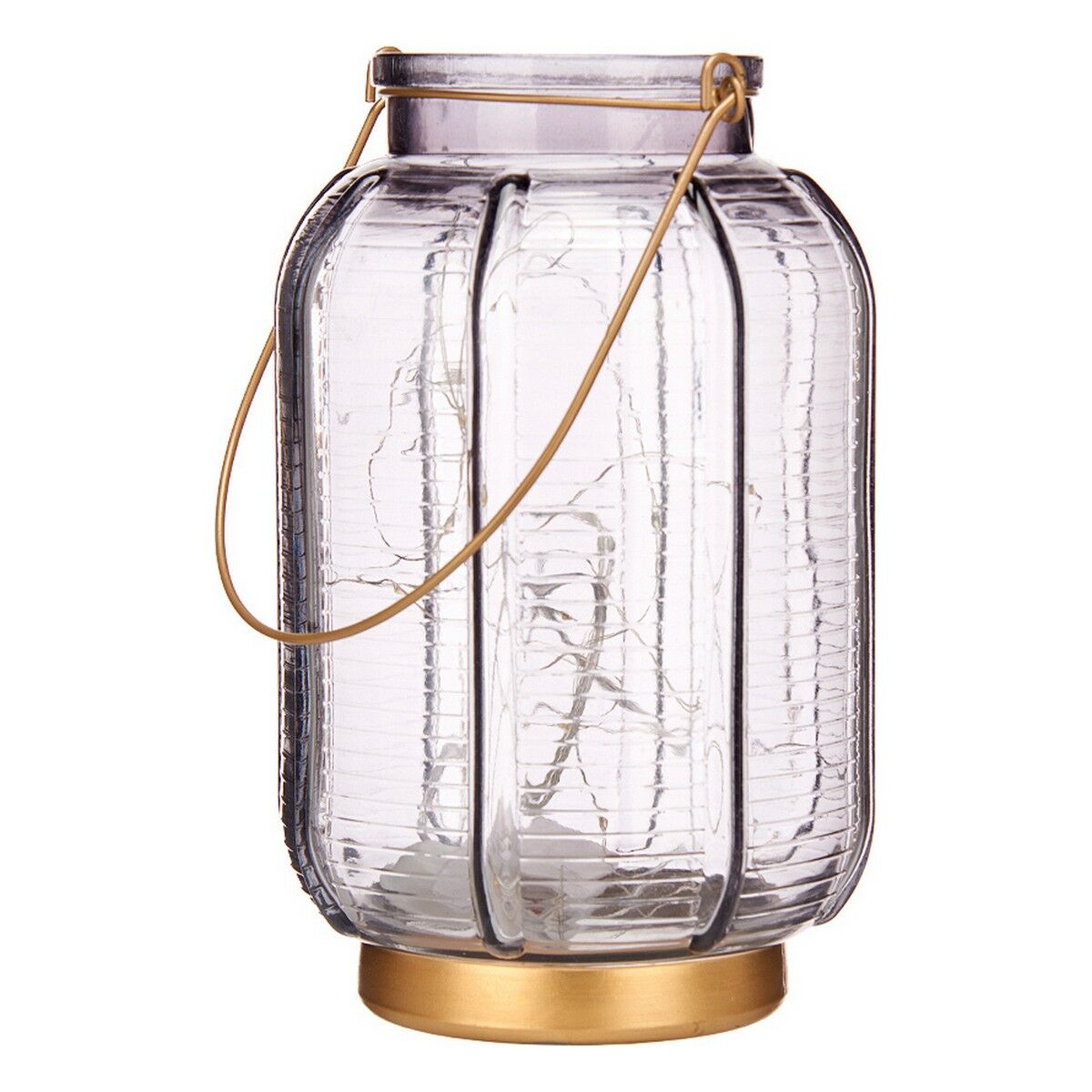 LED-lykta Gift Decor Grå Gyllene Glas Ränder 14 x 22 x 14 cm 13,5 x 22 x 13,5 cm