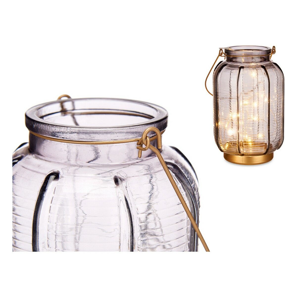 LED-lykta Gift Decor Grå Gyllene Glas Ränder 14 x 22 x 14 cm 13,5 x 22 x 13,5 cm - 2