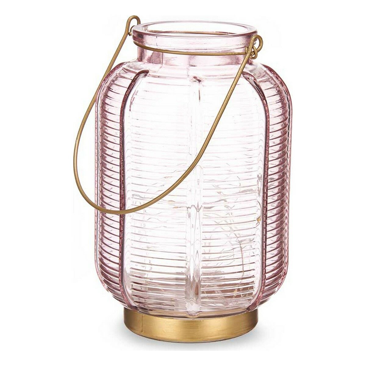 LED-lykta Gift Decor Rosa Gyllene Glas Ränder 13,5 x 22 x 13,5 cm