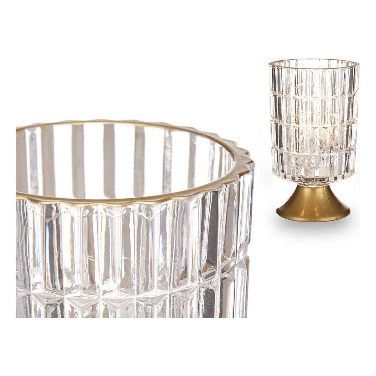 LED-lykta Gift Decor Transparent Gyllene Metall Glas 10,7 x 18 x 10,7 cm - 2