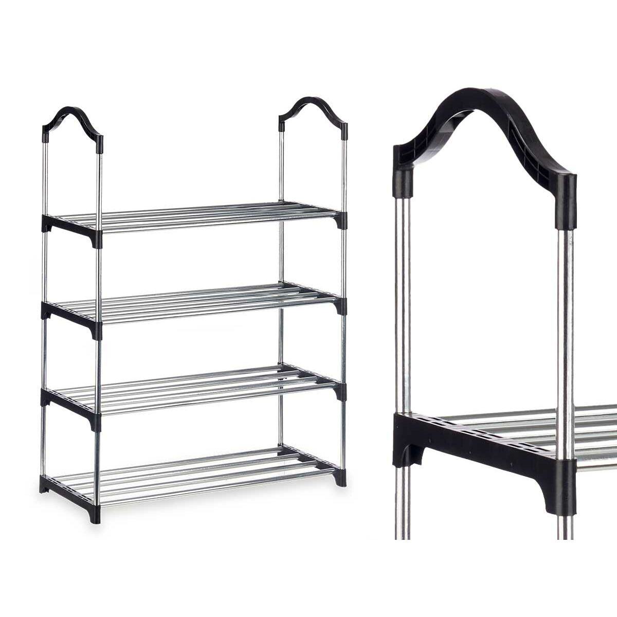 Skoställ 4 Hyllor 76 x 26 x 58 cm Silvrig Svart Metall (6 antal) - 4