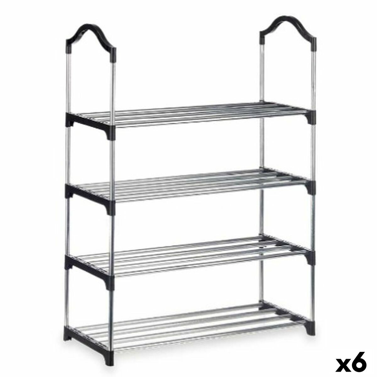 Skoställ 4 Hyllor 76 x 26 x 58 cm Silvrig Svart Metall (6 antal)
