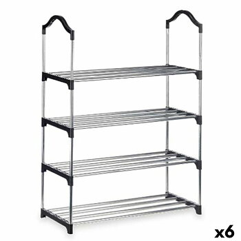 Skoställ 4 Hyllor 76 x 26 x 58 cm Silvrig Svart Metall (6 antal)