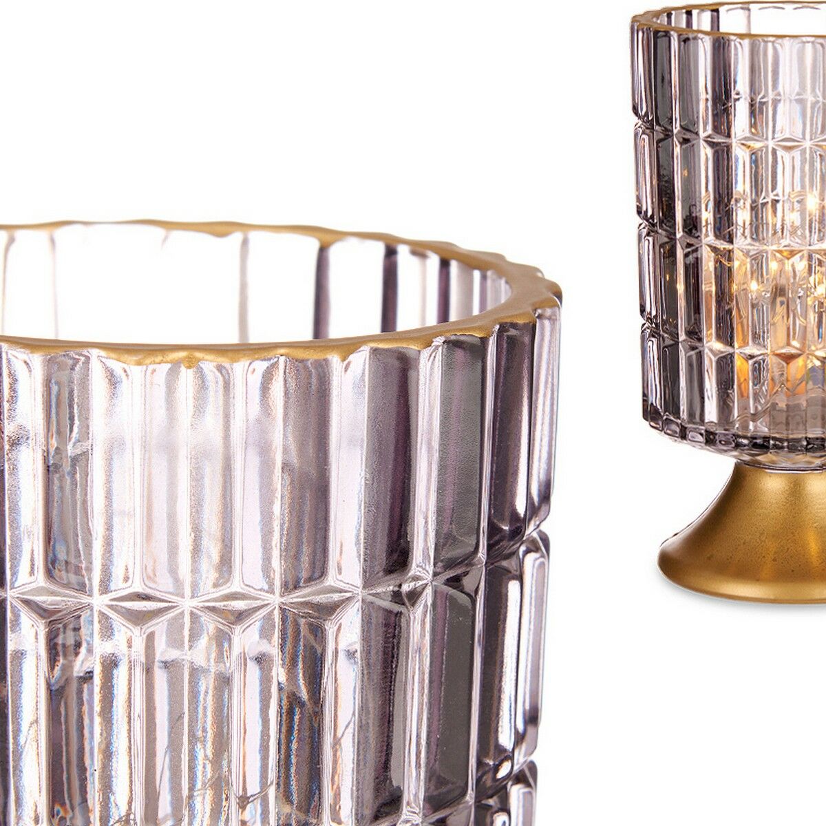 LED-lykta Gift Decor Grå Gyllene Metall Glas 10,7 x 18 x 10,7 cm - 2