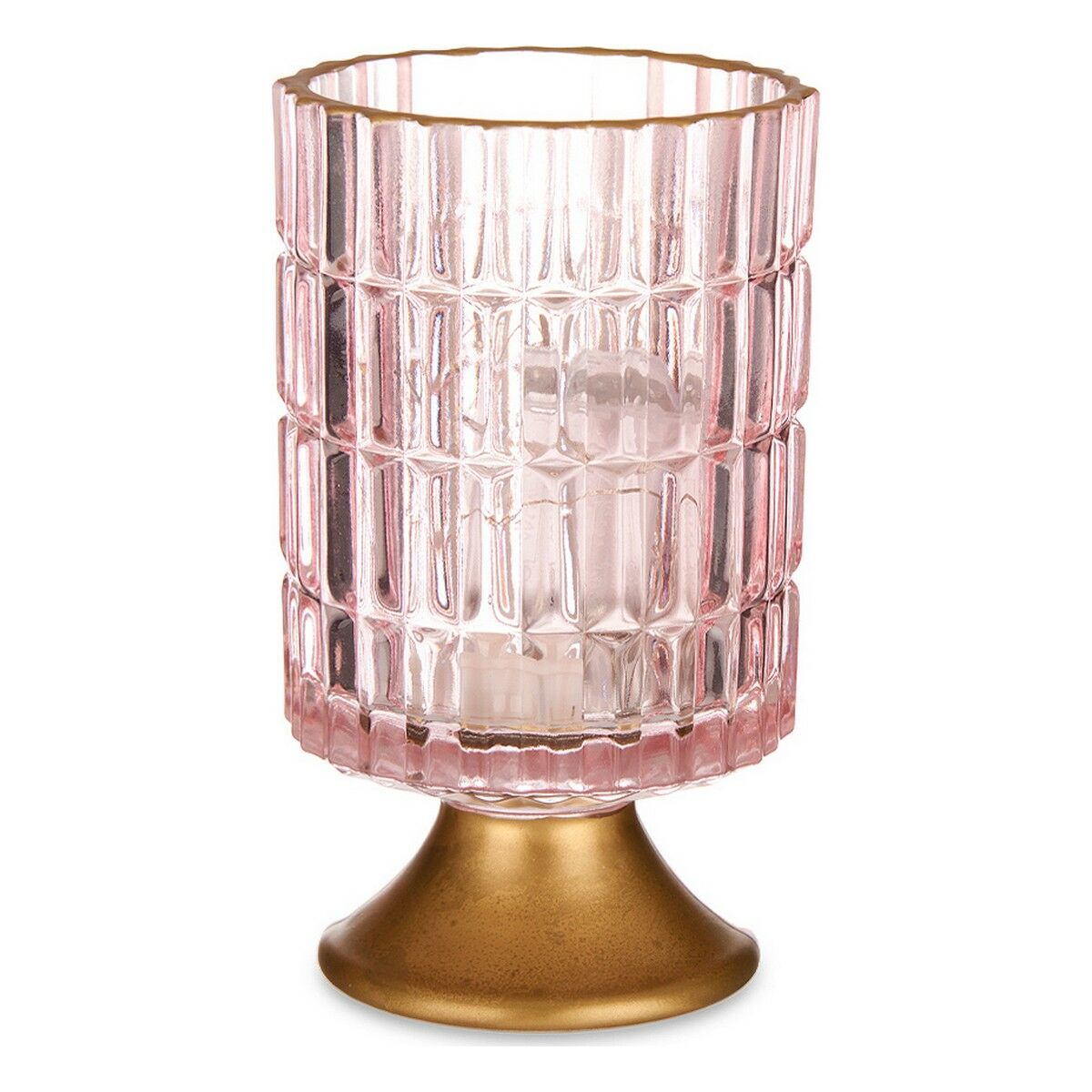LED-lykta Gift Decor Rosa Gyllene Glas Ränder 10,7 x 18 x 10,7 cm