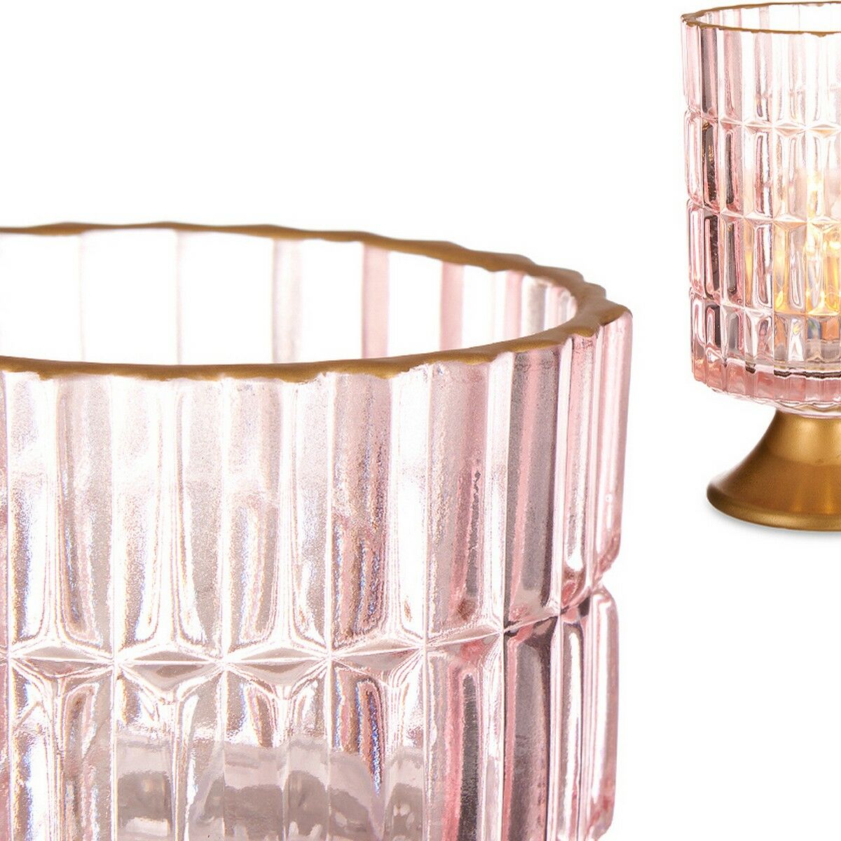 LED-lykta Gift Decor Rosa Gyllene Glas Ränder 10,7 x 18 x 10,7 cm - 2