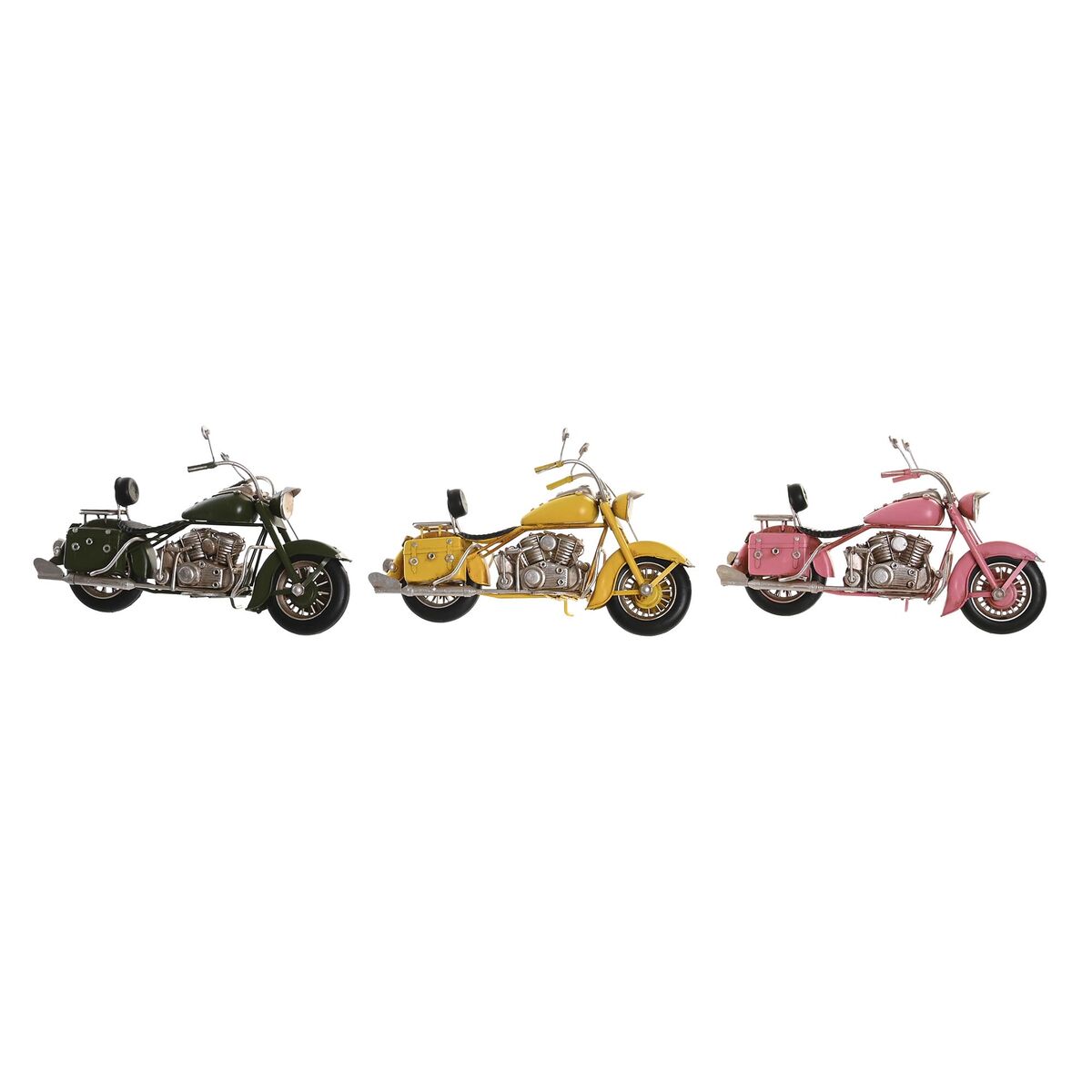 Prydnadsfigur DKD Home Decor 28 x 10 x 16 cm Rosa Motorcykel Grön Gul Vintage (3 Delar) - 3