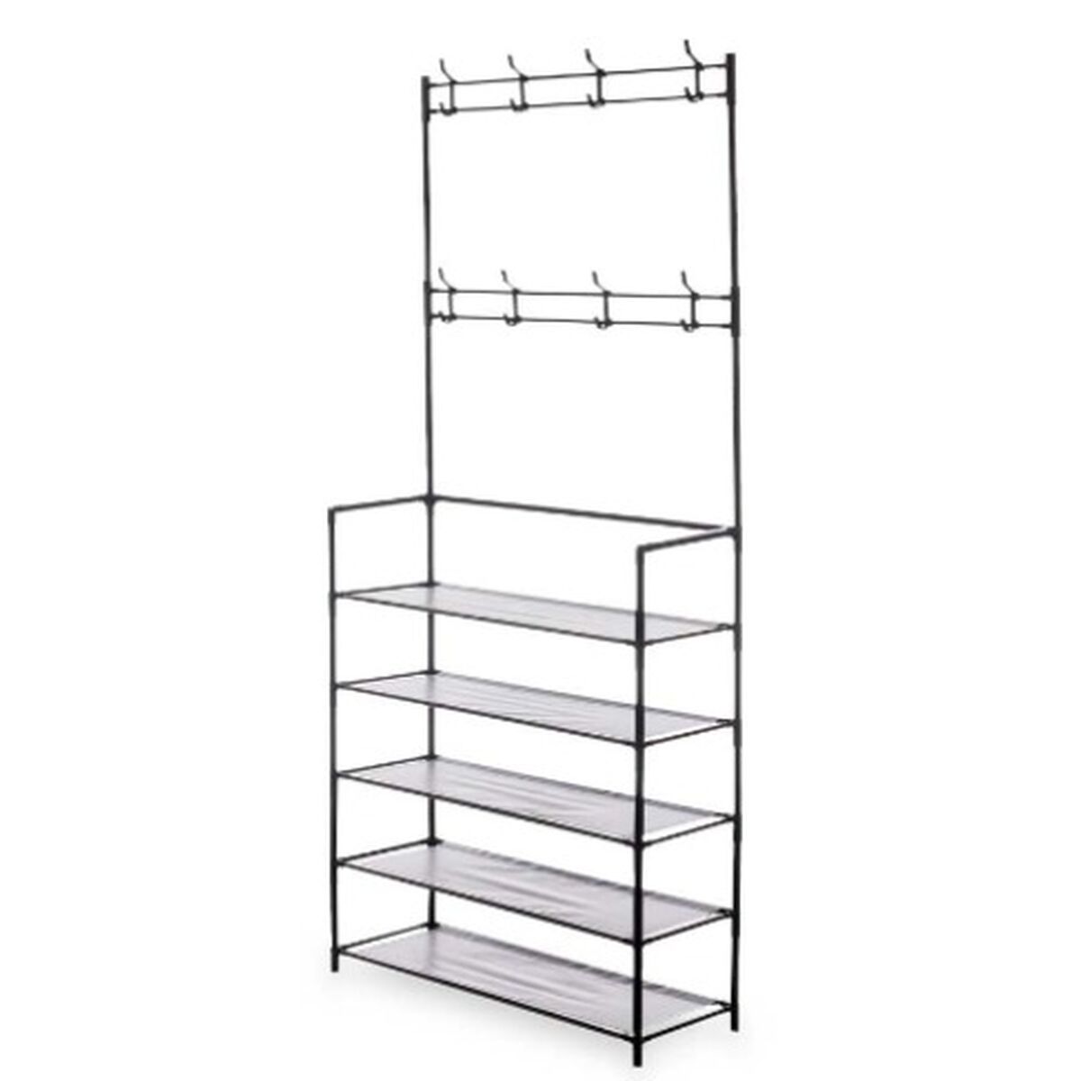 Skoställ 80 x 29 x 175 cm 5 Hyllor Kapphängare Svart Metall (6 antal) - 6
