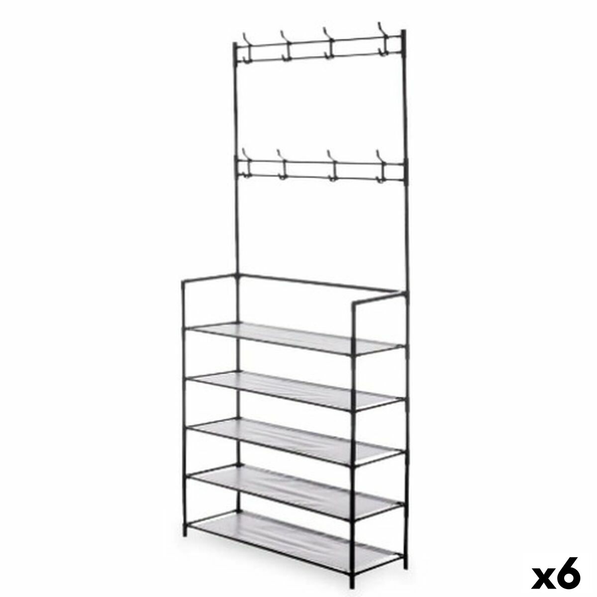 Skoställ 80 x 29 x 175 cm 5 Hyllor Kapphängare Svart Metall (6 antal)