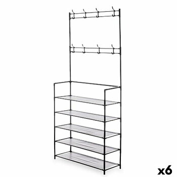 Skoställ 80 x 29 x 175 cm 5 Hyllor Kapphängare Svart Metall (6 antal)