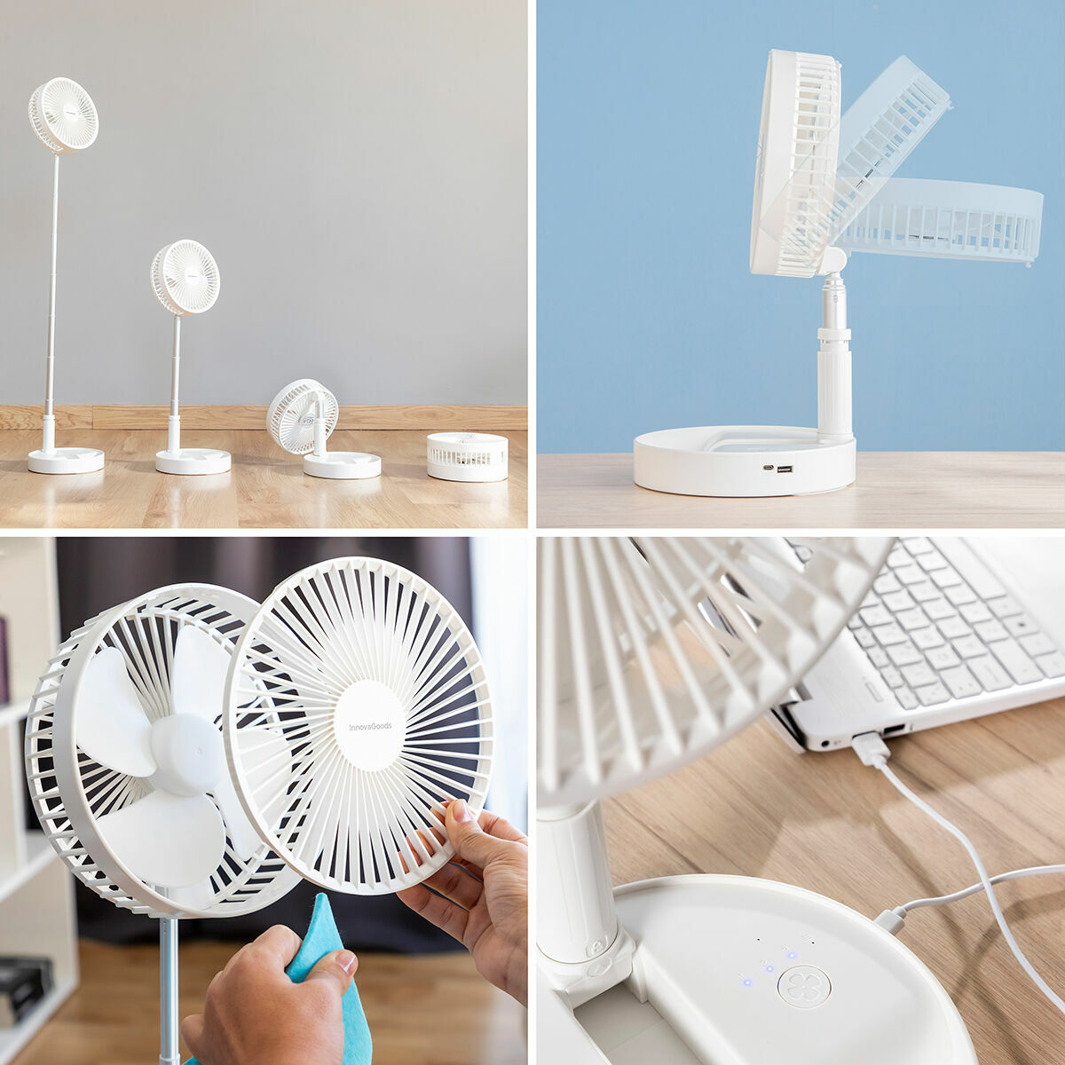 Hopfällbar Laddningsbar Fläkt 3-i-1 Fandle InnovaGoods Ø7,7'' 7200 mAh - 12