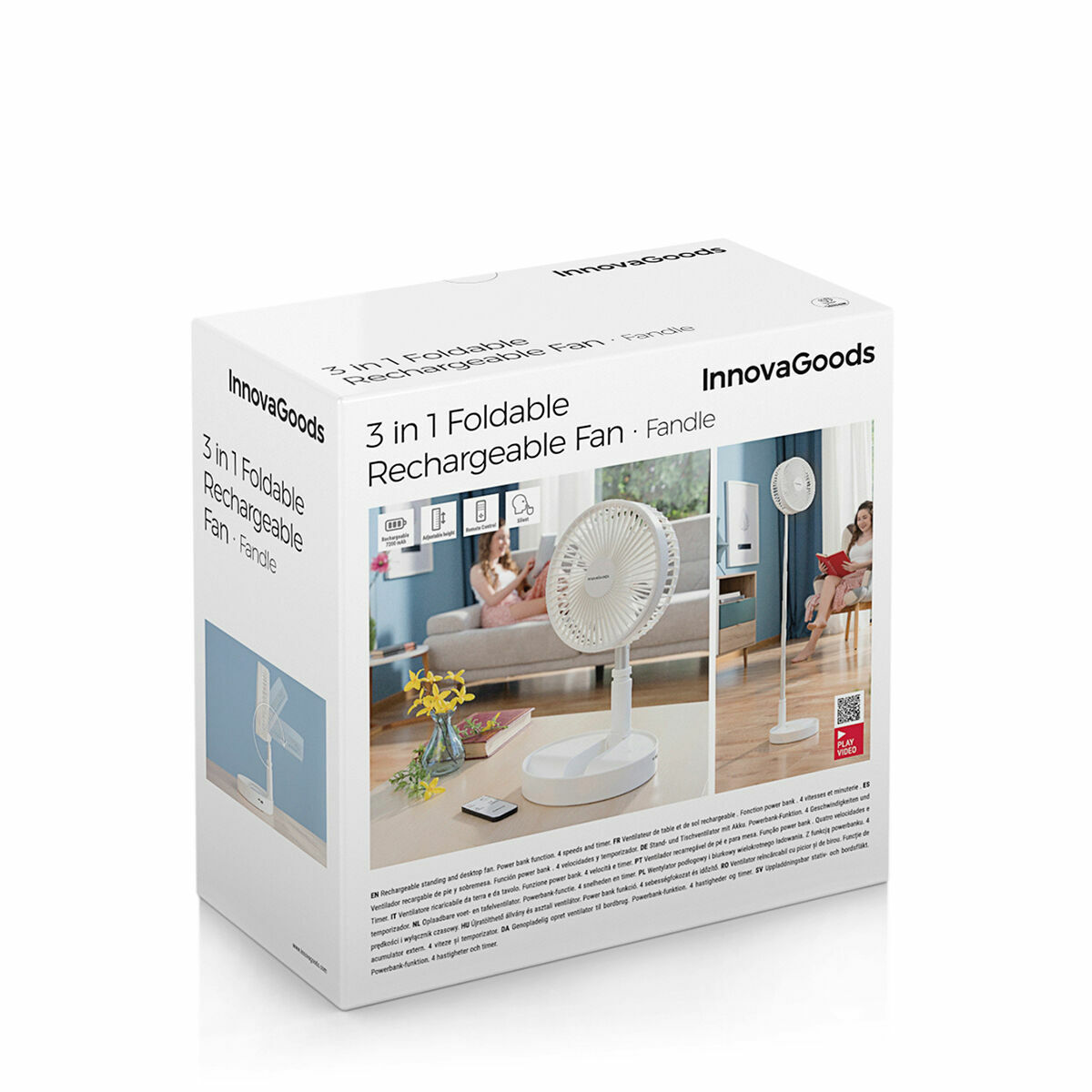 Hopfällbar Laddningsbar Fläkt 3-i-1 Fandle InnovaGoods Ø7,7'' 7200 mAh - 2