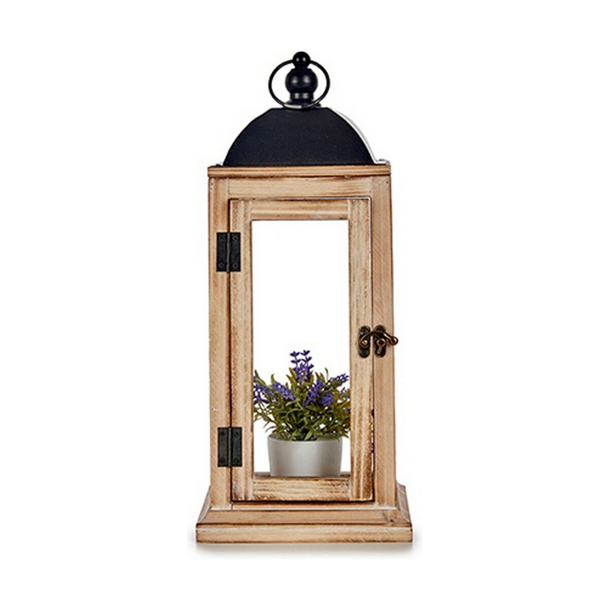 Lykta Gift Decor Svart Naturell Trä Metall Glas 18 x 43 x 18 cm 18,5 x 43 x 18,5 cm (6 antal) - 3