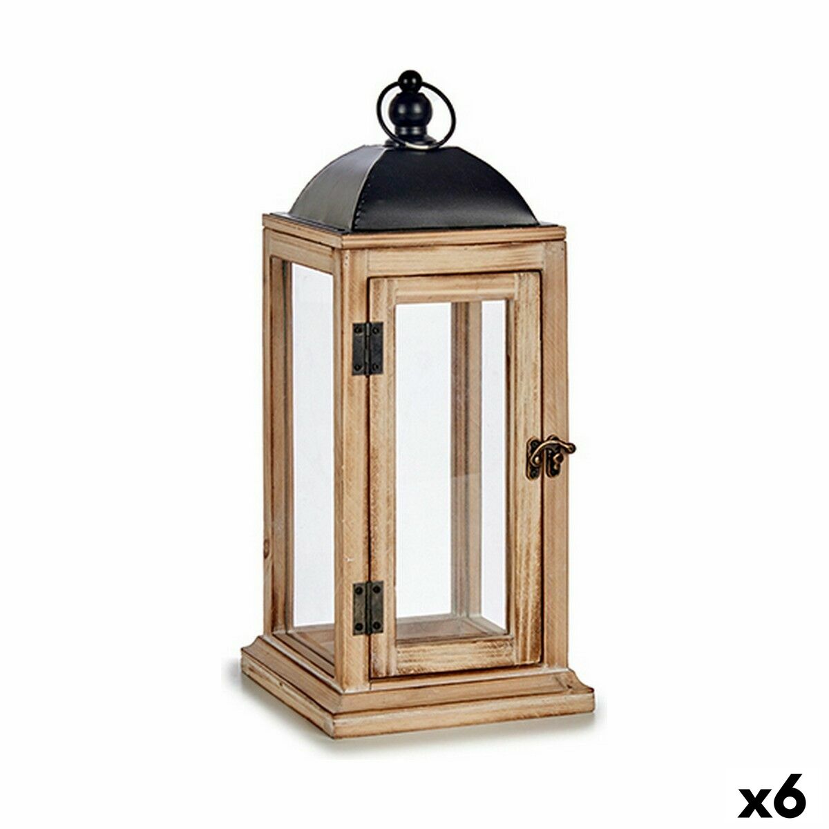 Lykta Gift Decor Svart Naturell Trä Metall Glas 18 x 43 x 18 cm 18,5 x 43 x 18,5 cm (6 antal)