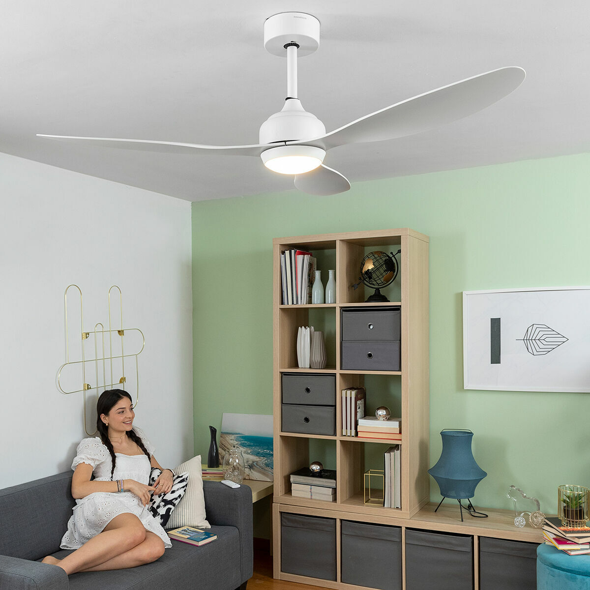 Takfläkt med LED-ljus och 3 ABS-blad Flaled InnovaGoods Vit 36 W 52" Ø132 cm - 11