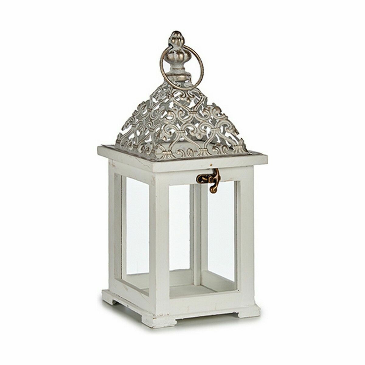 Lykta Gift Decor Vit Silvrig Trä Metall Glas 13 x 29 x 13 cm (6 antal) - 2
