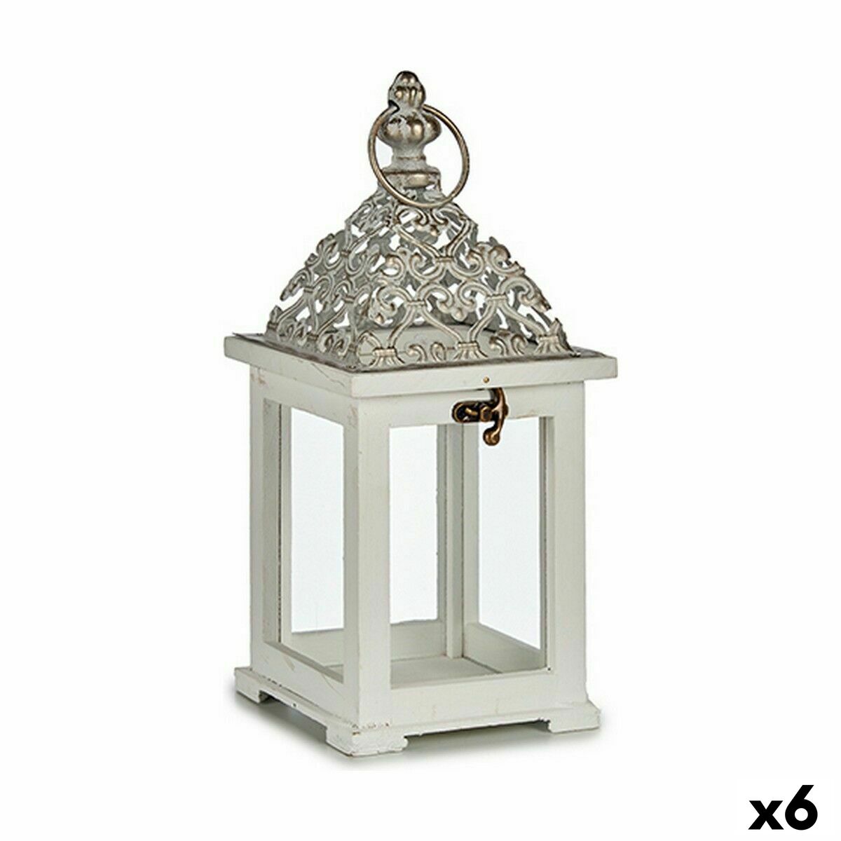 Lykta Gift Decor Vit Silvrig Trä Metall Glas 13 x 29 x 13 cm (6 antal)