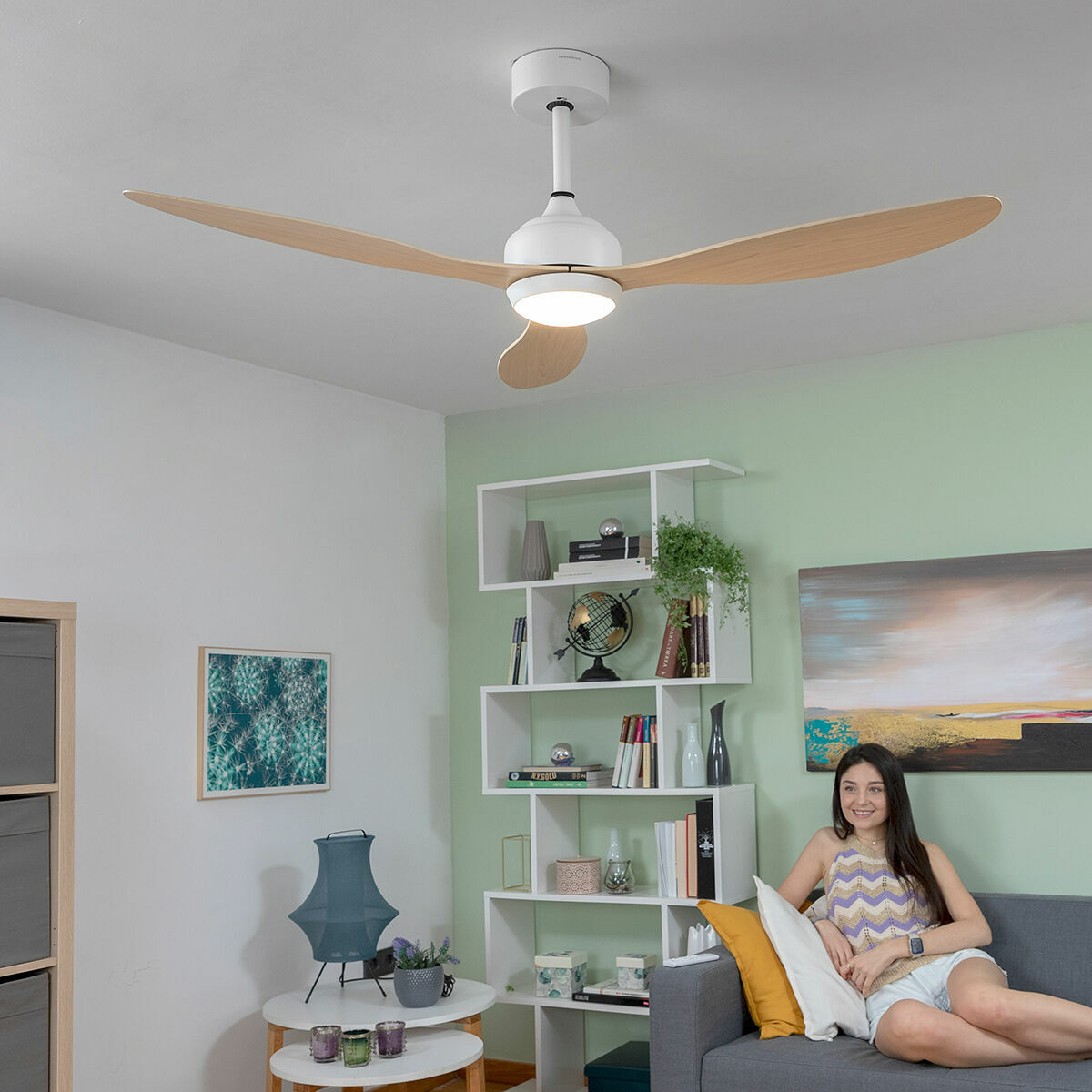 Takfläkt med LED-ljus och 3 ABS-blad Wuled InnovaGoods Trä 36 W 52" Ø132 cm - 11