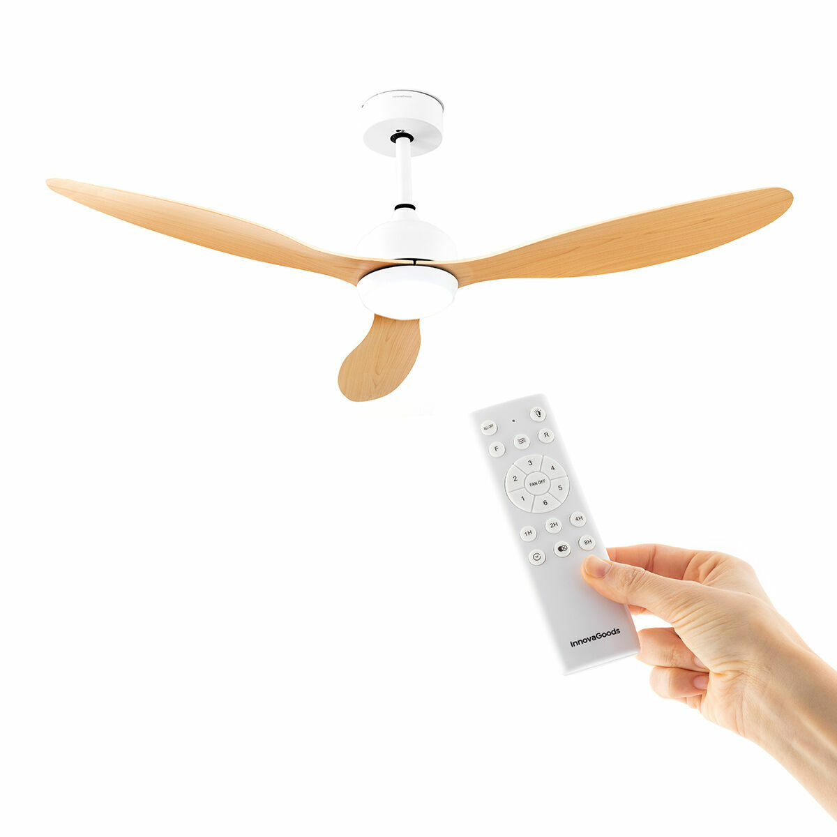 Takfläkt med LED-ljus och 3 ABS-blad Wuled InnovaGoods Trä 36 W 52" Ø132 cm - 5