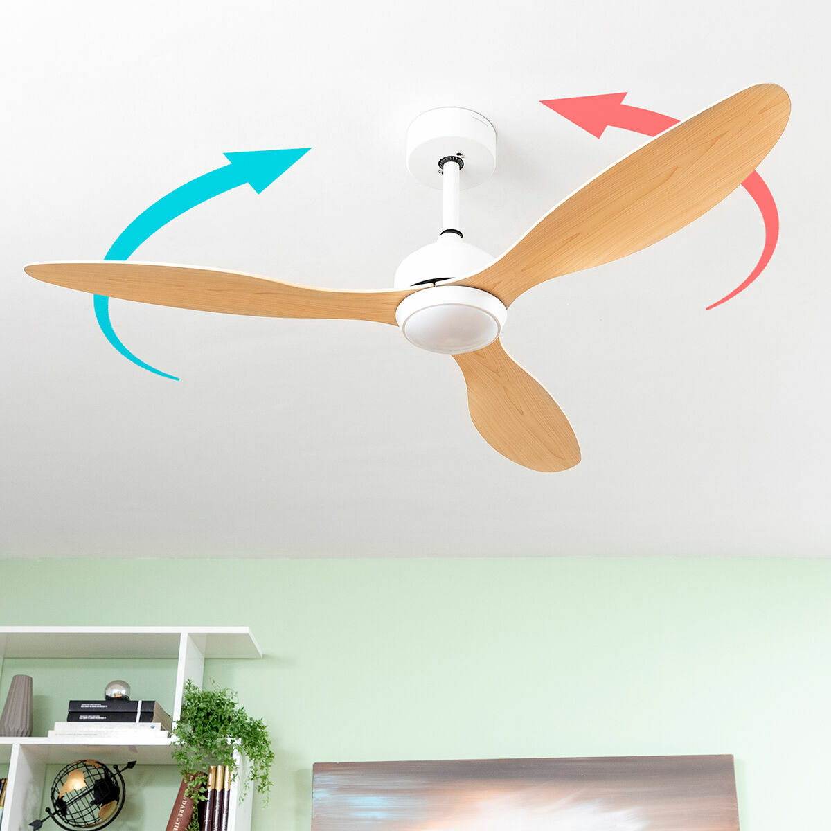 Takfläkt med LED-ljus och 3 ABS-blad Wuled InnovaGoods Trä 36 W 52" Ø132 cm - 6