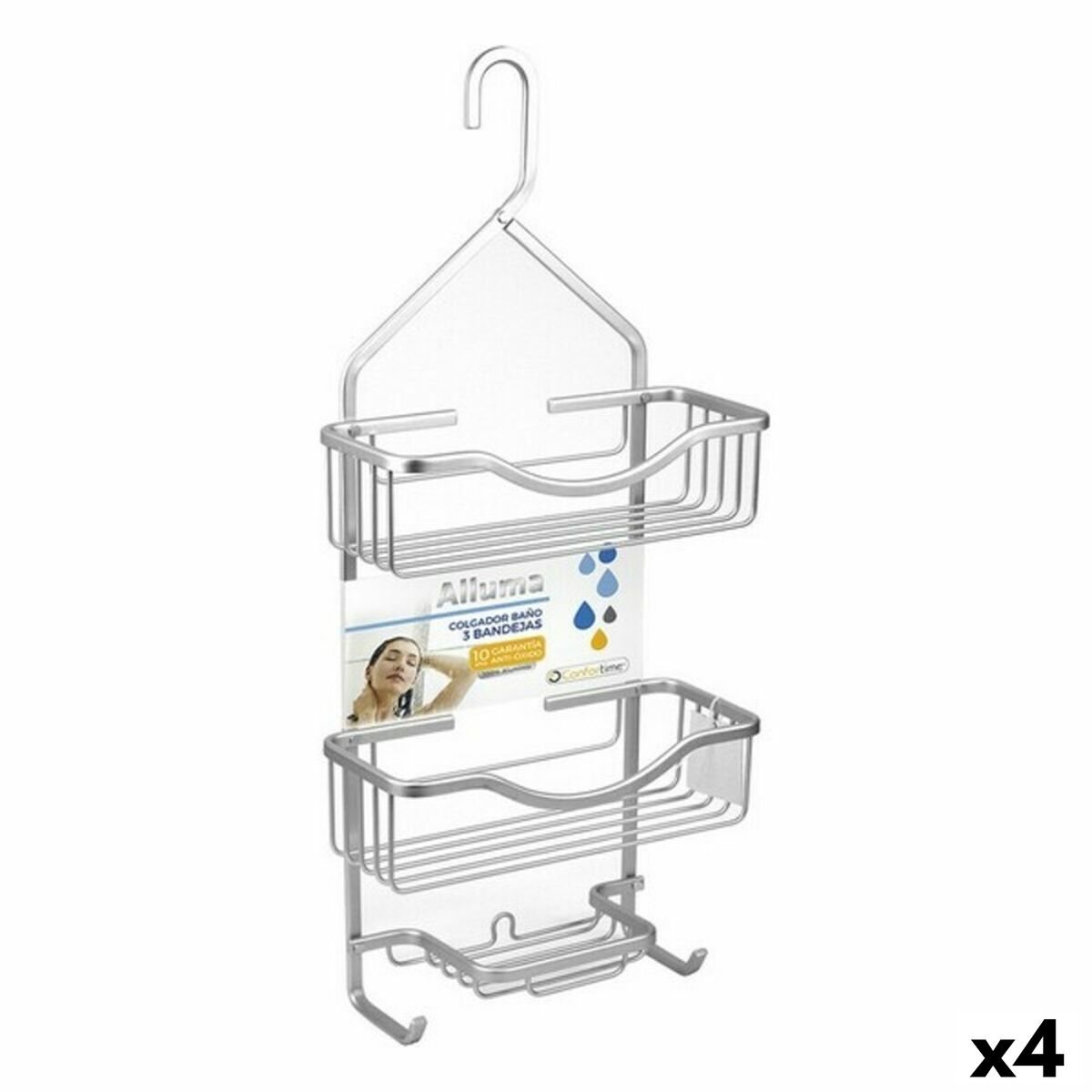 Duschset Confortime Aluminium 27,5 x 12 x 63,5 cm (4 antal)