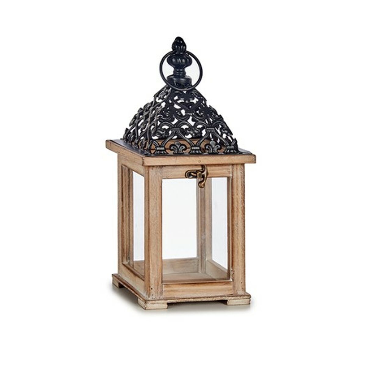 Lykta Gift Decor Svart Naturell Trä Metall Glas 13 x 29 x 13 cm Galler (6 antal) - 2