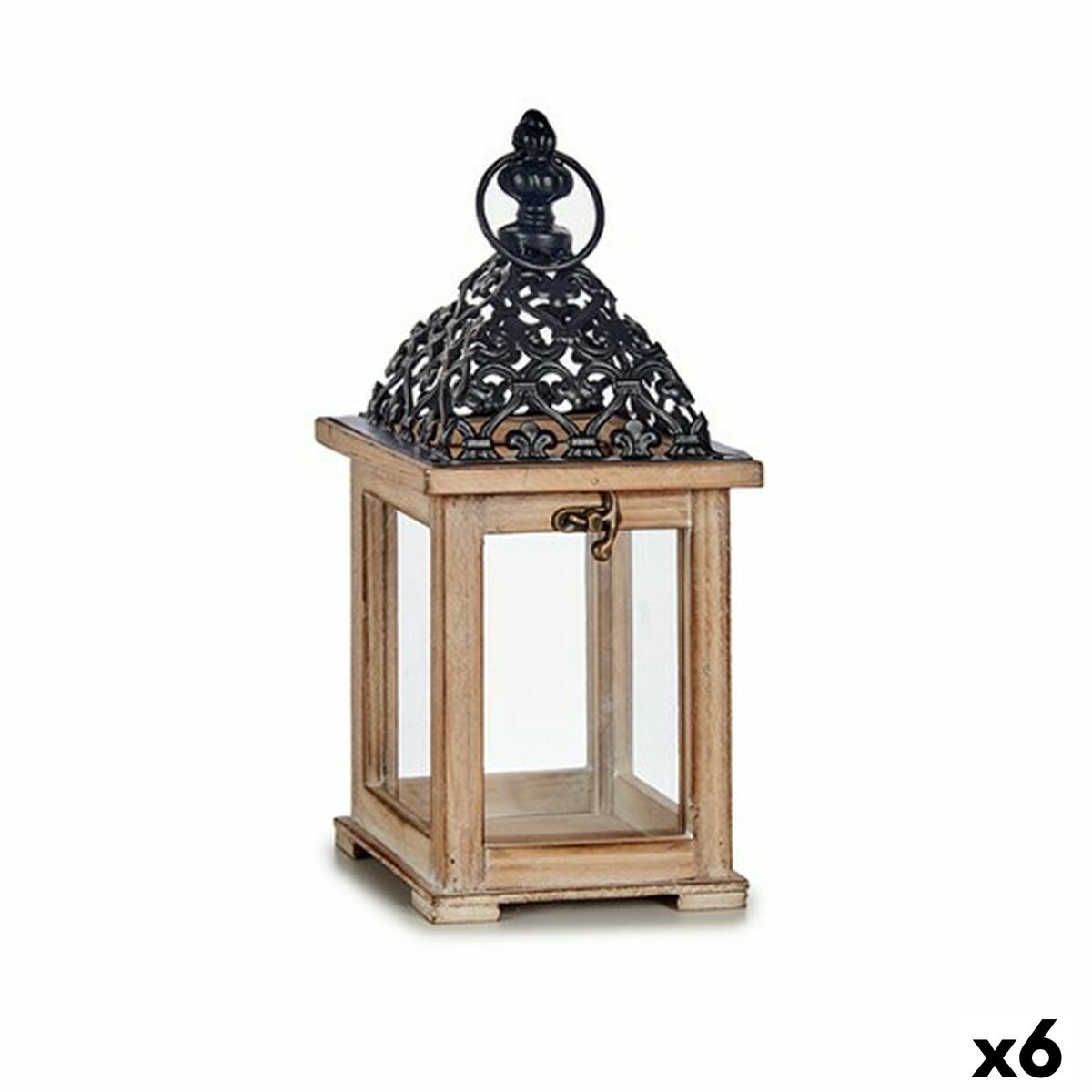 Lykta Gift Decor Svart Naturell Trä Metall Glas 13 x 29 x 13 cm Galler (6 antal)